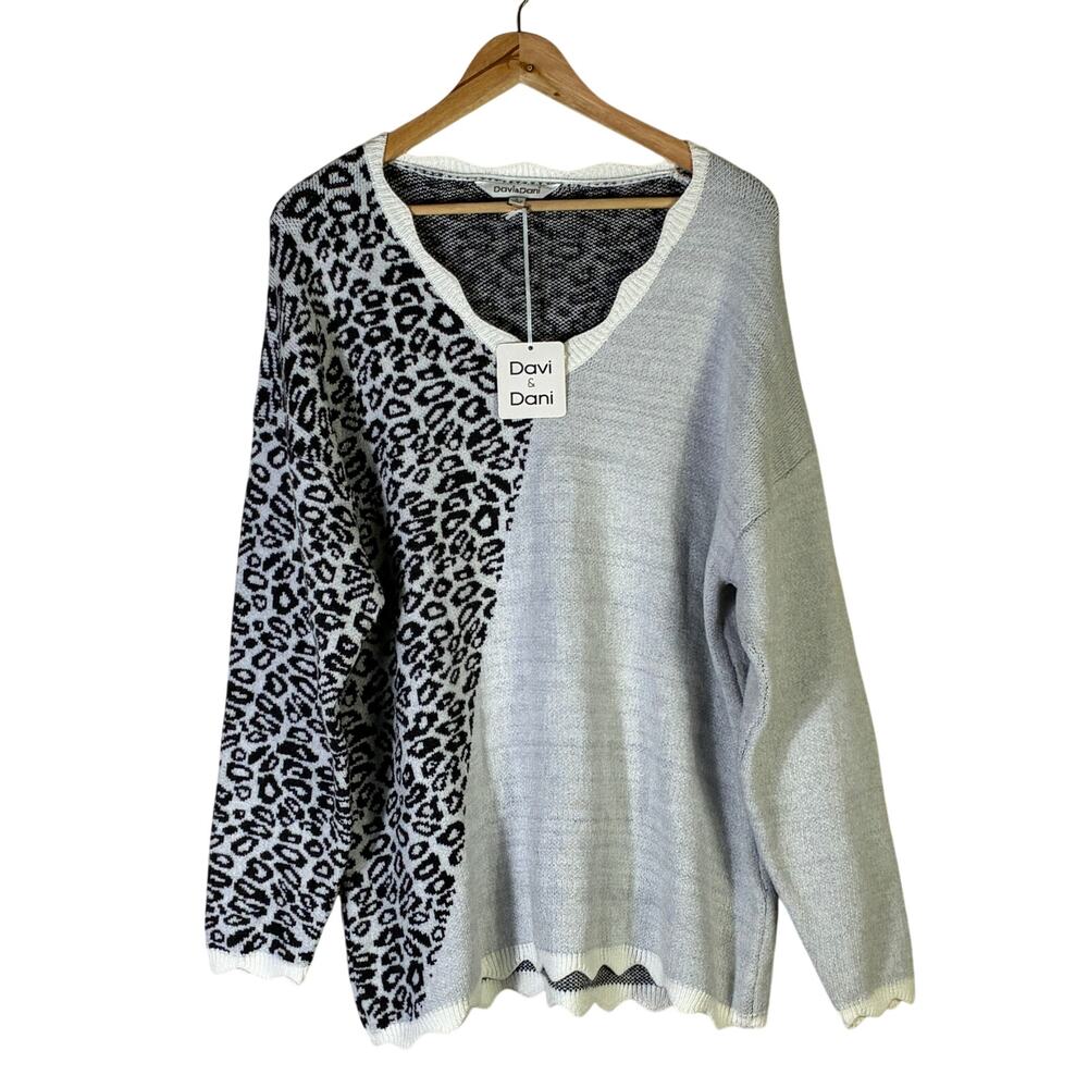 Davi & Dani Leopard Colorblock Knit Sweater Women… - image 2